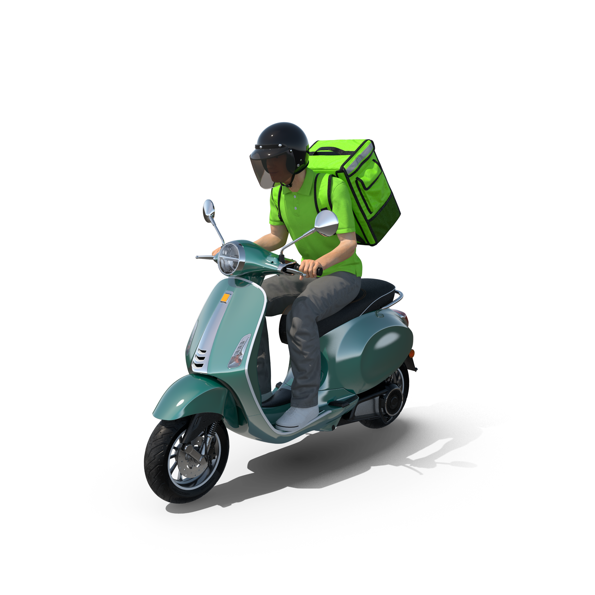Delivery Man Riding Scooter.H03.2k